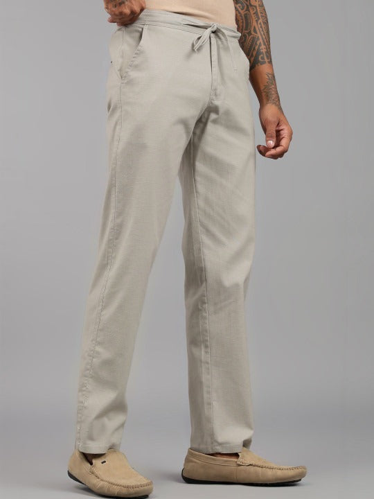 Men’s Cream Relaxed Fit Drawstring Trousers