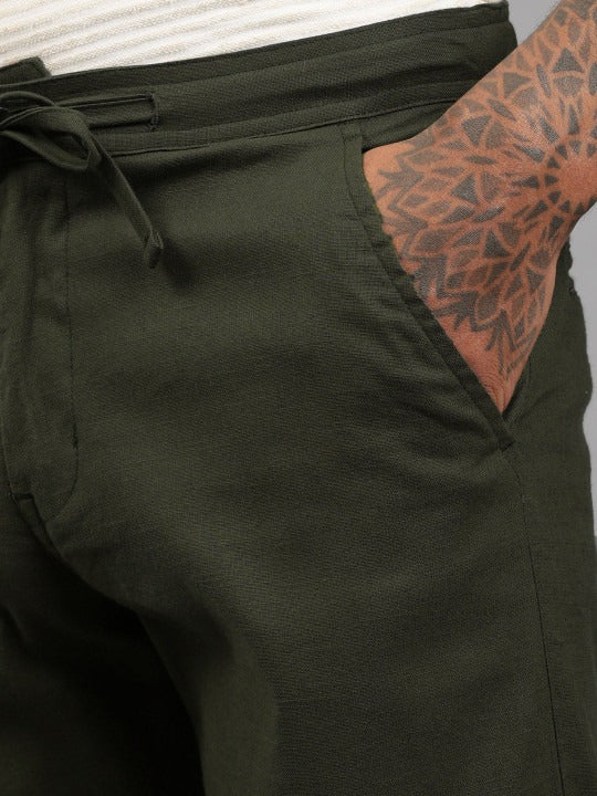 Men’s Green Relaxed Fit Drawstring Trousers