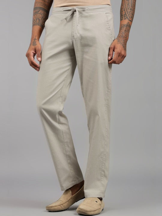 Men’s Cream Relaxed Fit Drawstring Trousers