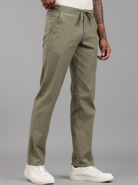 Men’s Olive Green Relaxed Fit Drawstring Trousers