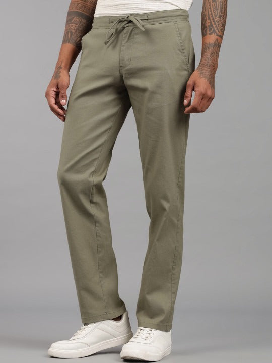 Men’s Olive Green Relaxed Fit Drawstring Trousers