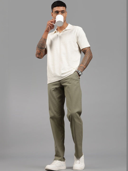 Men’s Olive Green Relaxed Fit Drawstring Trousers