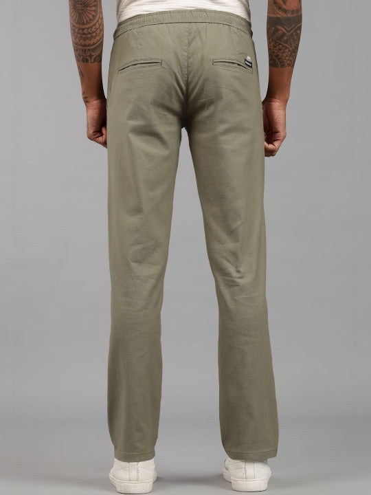 Men’s Olive Green Relaxed Fit Drawstring Trousers