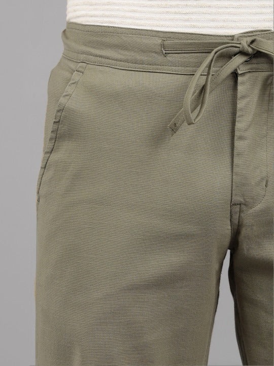Men’s Olive Green Relaxed Fit Drawstring Trousers
