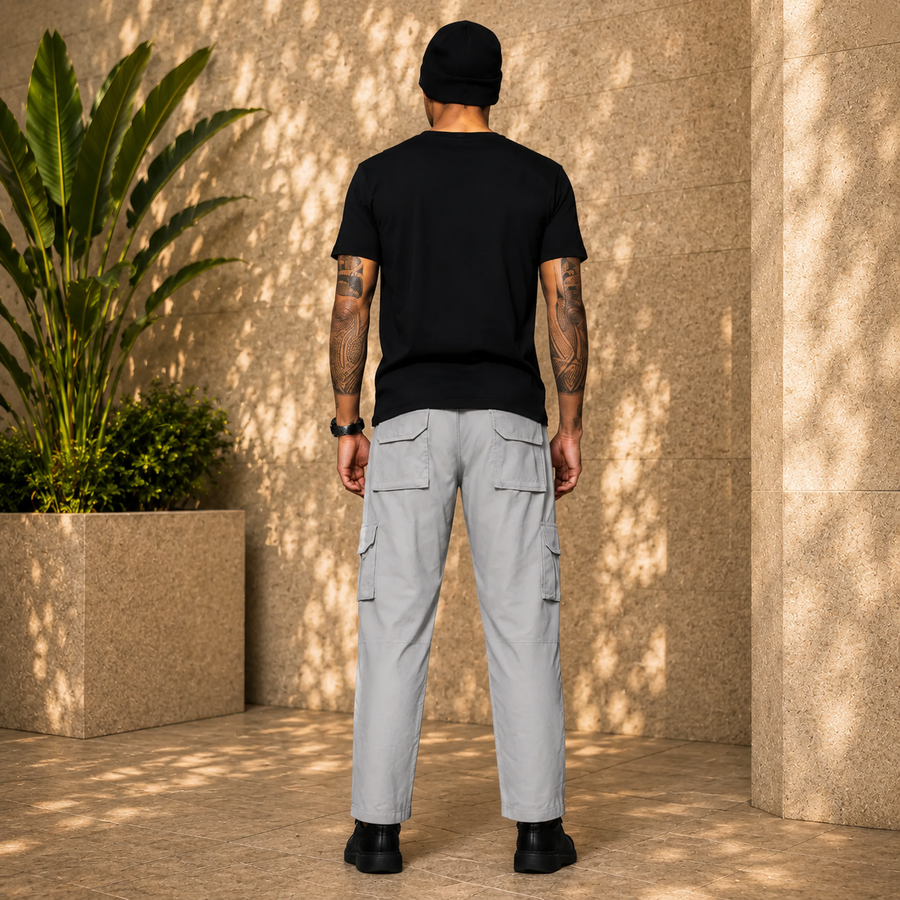Men’s Light Grey Cargo Pants – Modern Relaxed Fit Utility Trousers