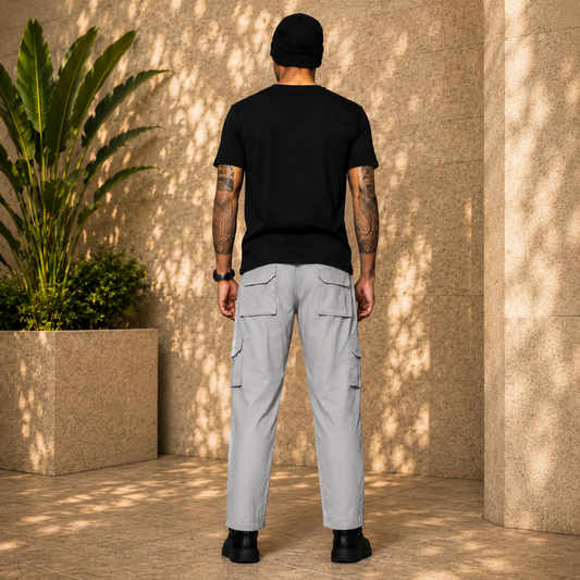 Men’s Light Grey Cargo Pants – Modern Relaxed Fit Utility Trousers