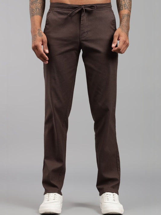 Men’s Brown Relaxed Fit Drawstring Trousers