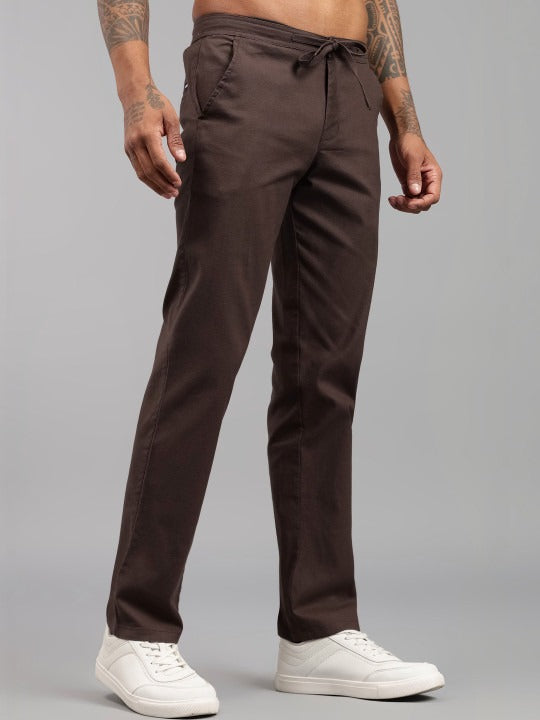 Men’s Brown Relaxed Fit Drawstring Trousers
