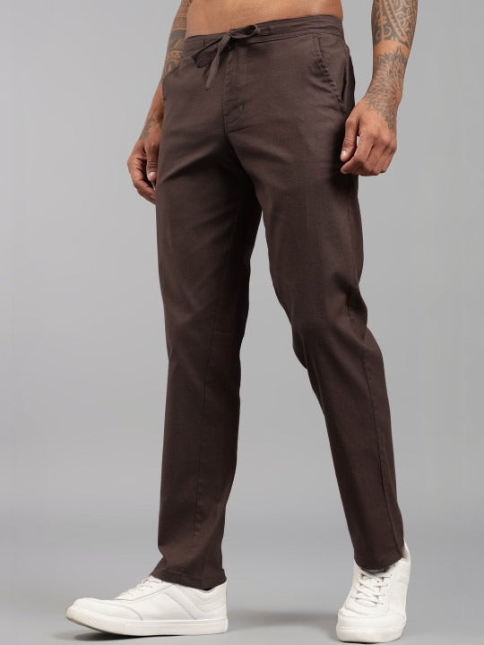Men’s Brown Relaxed Fit Drawstring Trousers
