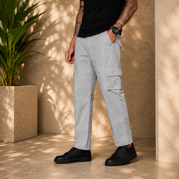 Men’s Light Grey Cargo Pants – Modern Relaxed Fit Utility Trousers