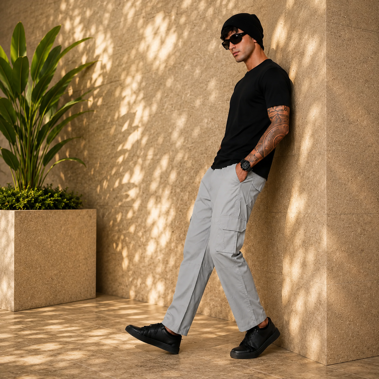 Men’s Light Grey Cargo Pants – Modern Relaxed Fit Utility Trousers