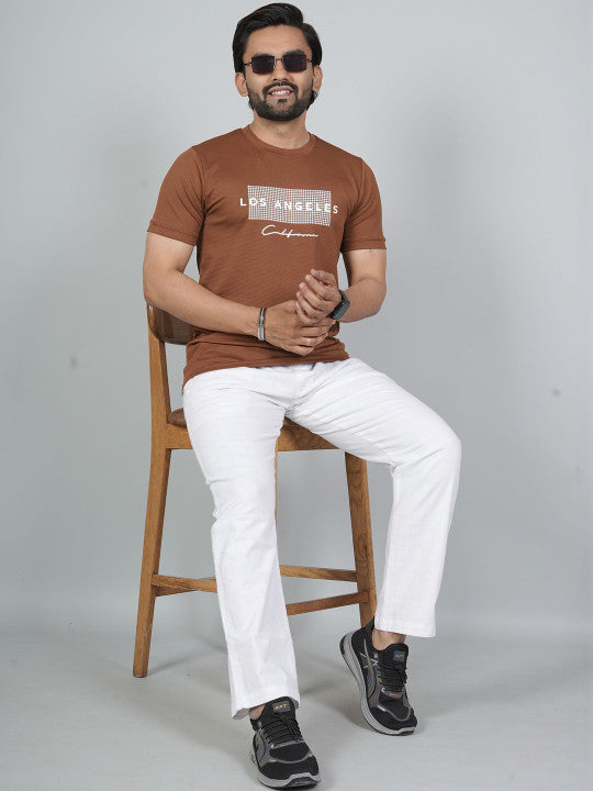 Men’s Brown Los Angeles Printed Textured T-Shirt