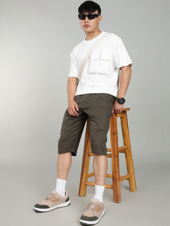 Men’s Green Utility Capri Shorts – Relaxed Fit Casual Below Knee Shorts