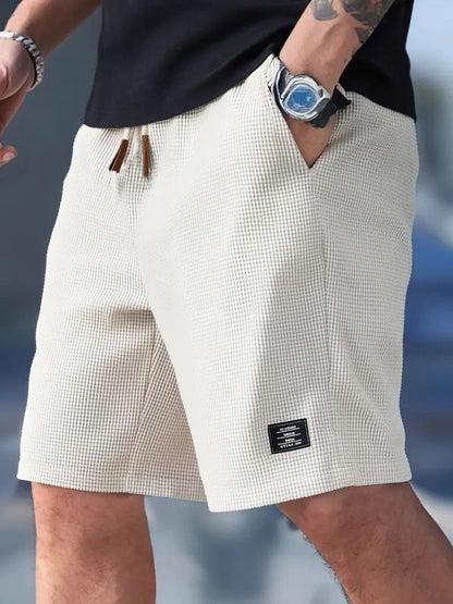 Men’s Off White Textured Casual Shorts – Premium Waffle Knit Summer Shorts