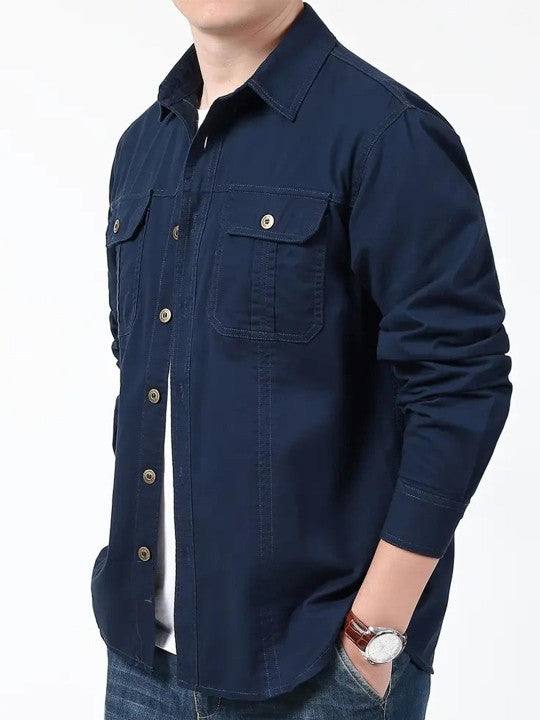 Navy Blue Utility Casual Shirt for Men – Premium Full Sleeve Shirt