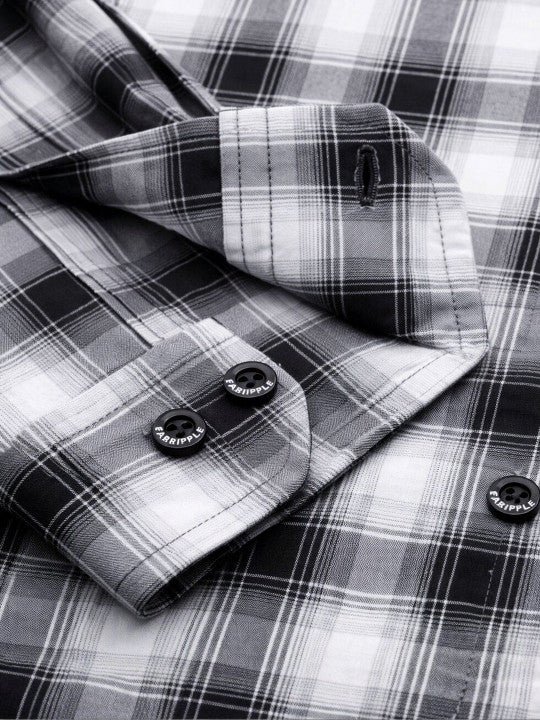 Men’s Black & White Checked Casual Shirt – Premium Plaid Full Sleeve Shirt