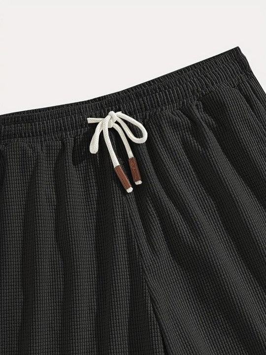 Men’s Black Textured Casual Shorts – Premium Waffle Knit Summer Shorts