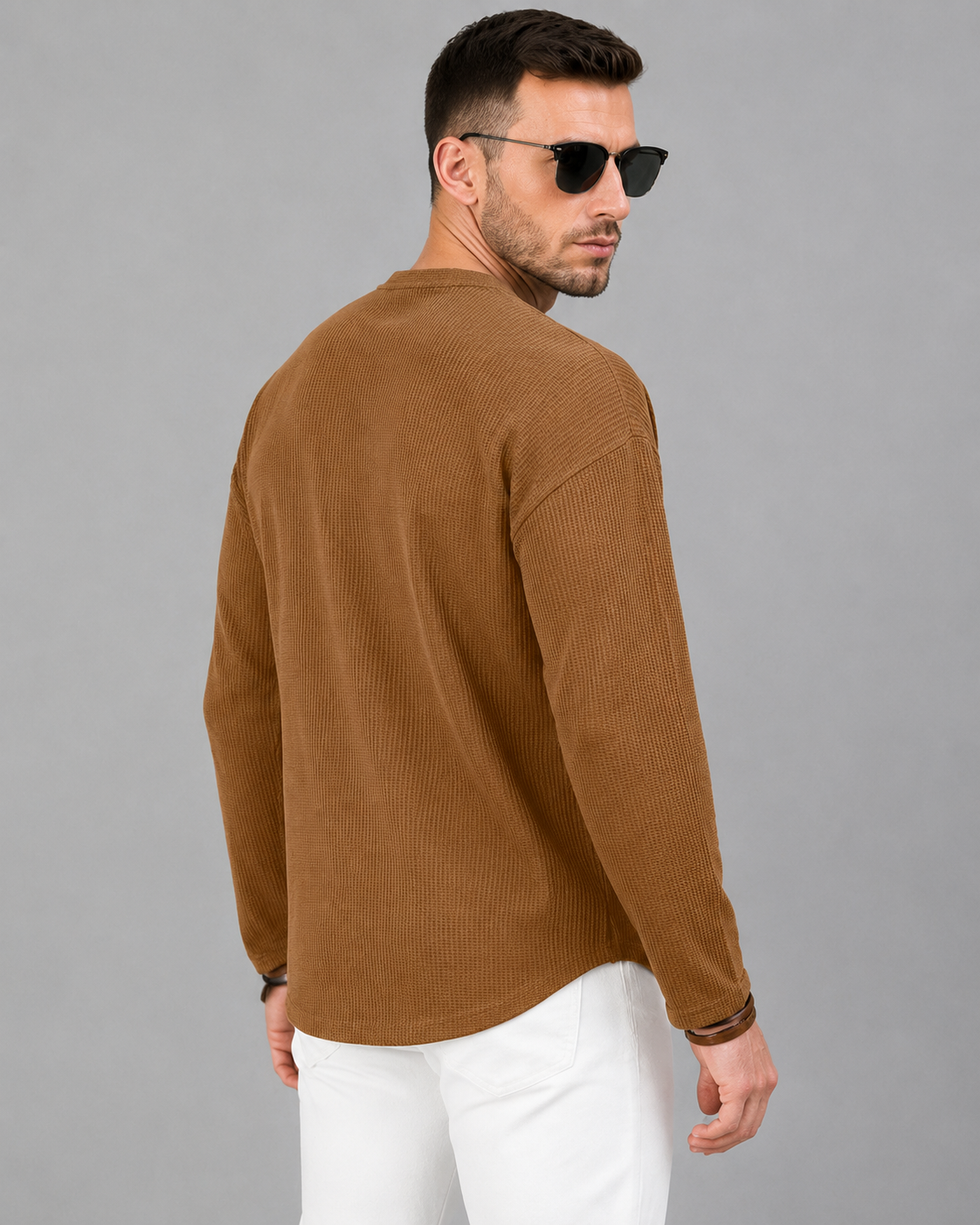 Men’s Khaki Textured Henley T-Shirt