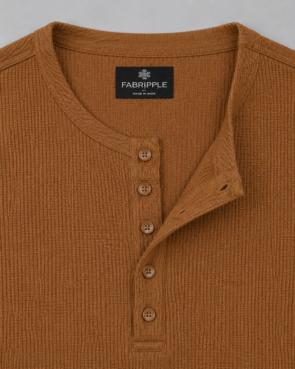 Men’s Khaki Textured Henley T-Shirt