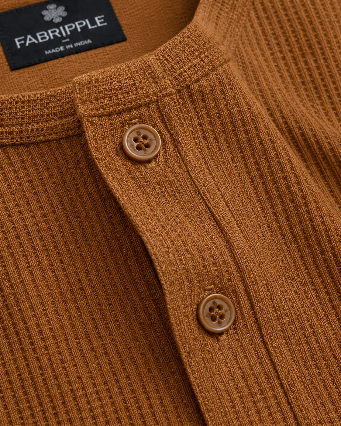 Men’s Khaki Textured Henley T-Shirt