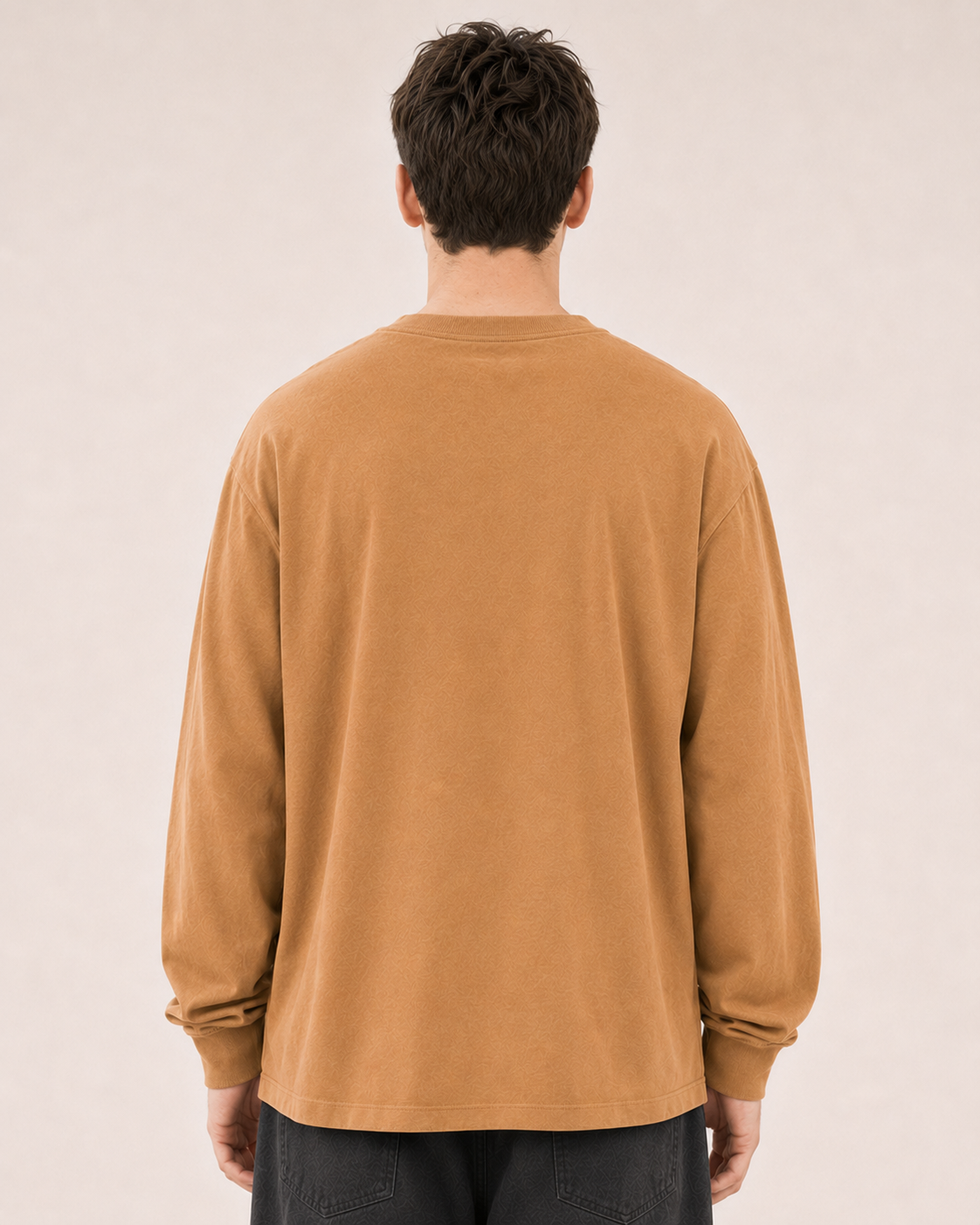 Men's Khaki Printed Oversized Full Sleeve T-Shirt