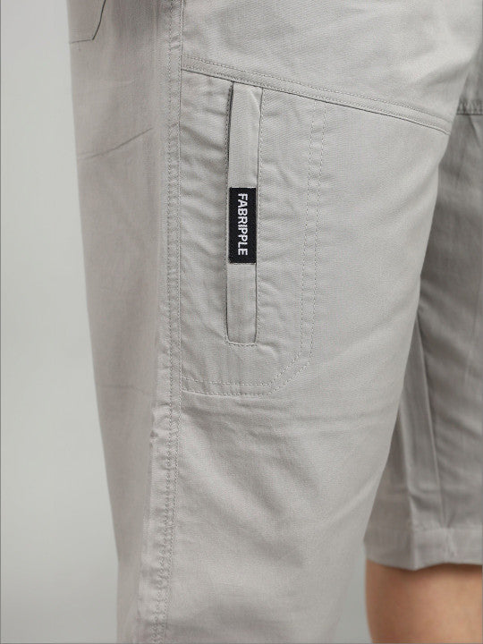 Men’s Light Grey Utility Capri Shorts – Relaxed Fit Casual Below Knee Shorts