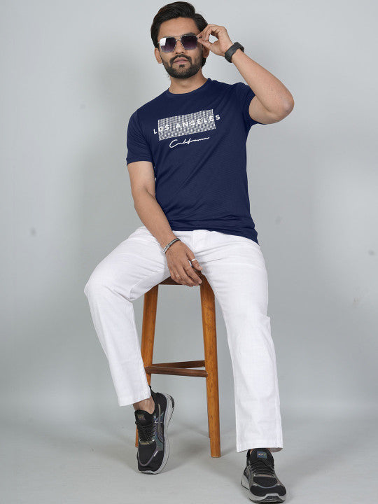 Men’s Navy Blue Los Angeles Printed Textured T-Shirt