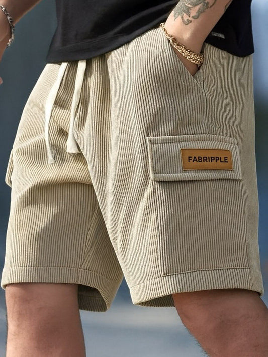 Men’s Beige Corduroy Cargo Shorts – Premium Relaxed Fit Casual Shorts