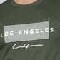 Men’s Olive Green Los Angeles Printed Textured T-Shirt