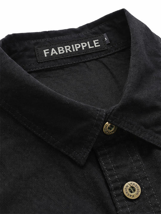Men’s Black Utility Casual Shirt – Premium Full Sleeve Cotton Blend Shirt