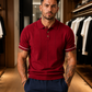 Fabripple Men's Maroon Textured Knitted Polo T-Shirt