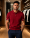 Men's Maroon Textured Knitted Polo T-Shirt