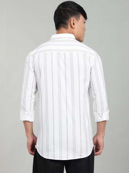 Men’s White Vertical Striped Casual Shirt – Premium Full Sleeve Stripe Shirt