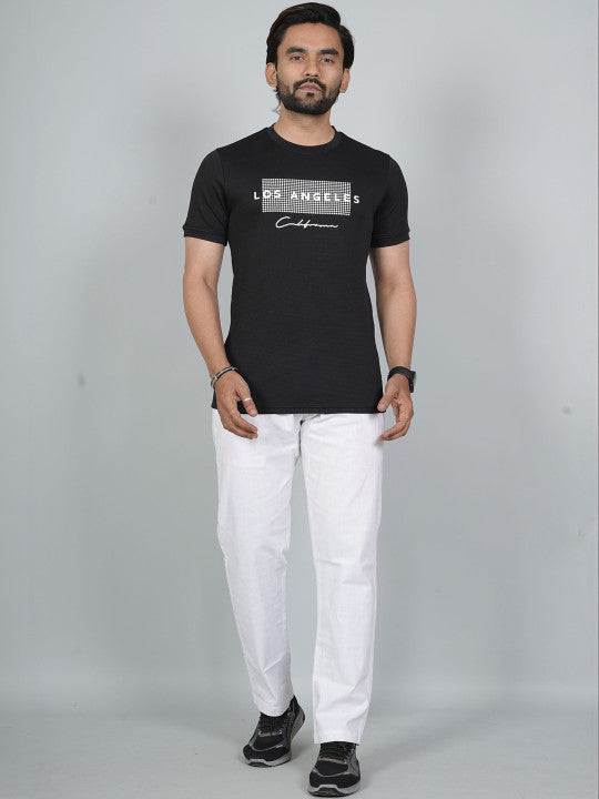 Men’s Black Los Angeles Printed Textured T-Shirt