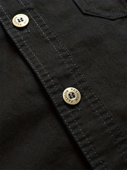 Men’s Black Utility Casual Shirt – Premium Full Sleeve Cotton Blend Shirt