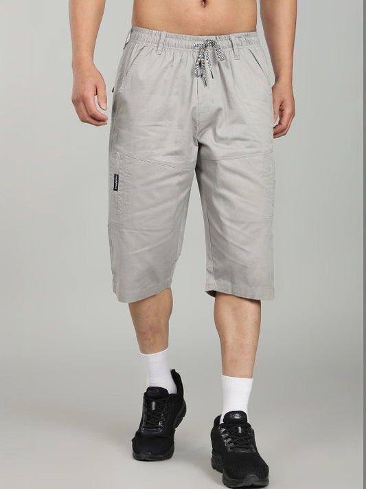 Men’s Light Grey Utility Capri Shorts – Relaxed Fit Casual Below Knee Shorts