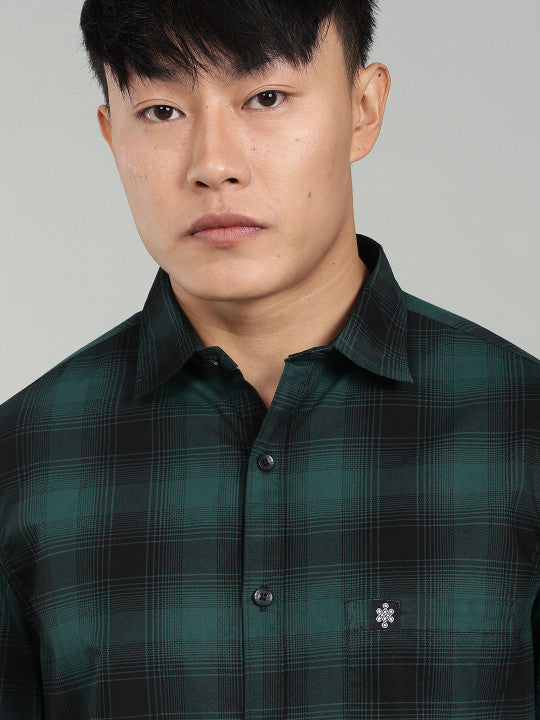 Men’s Green Black Checked Casual Shirt – Premium Plaid Full Sleeve Shirt