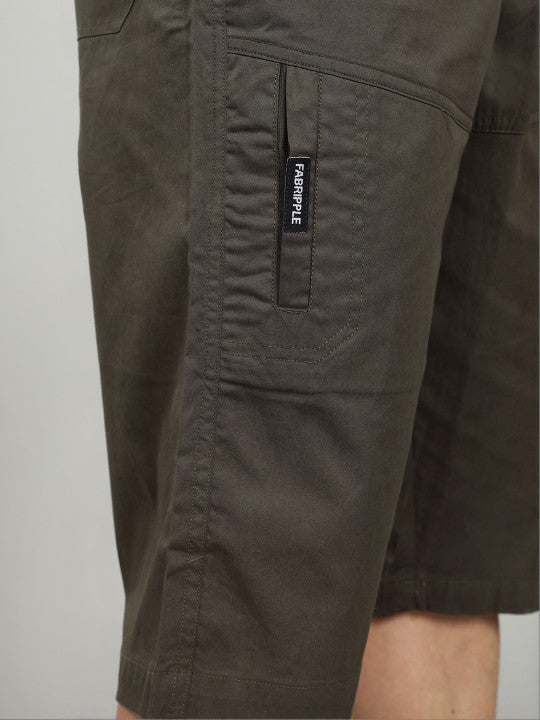 Men’s Green Utility Capri Shorts – Relaxed Fit Casual Below Knee Shorts