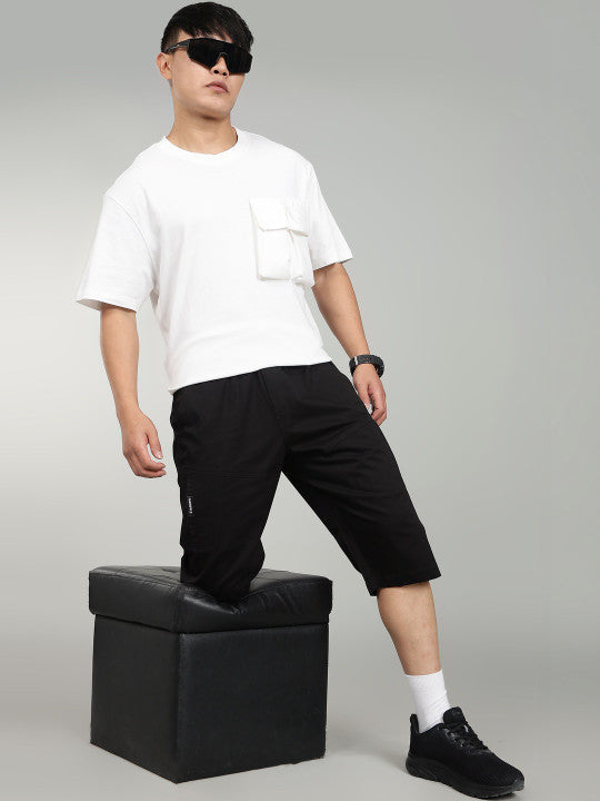 Black Utility Capri Shorts – Relaxed Fit Casual Below Knee Shorts