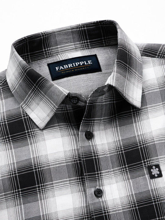 Men’s Black & White Checked Casual Shirt – Premium Plaid Full Sleeve Shirt