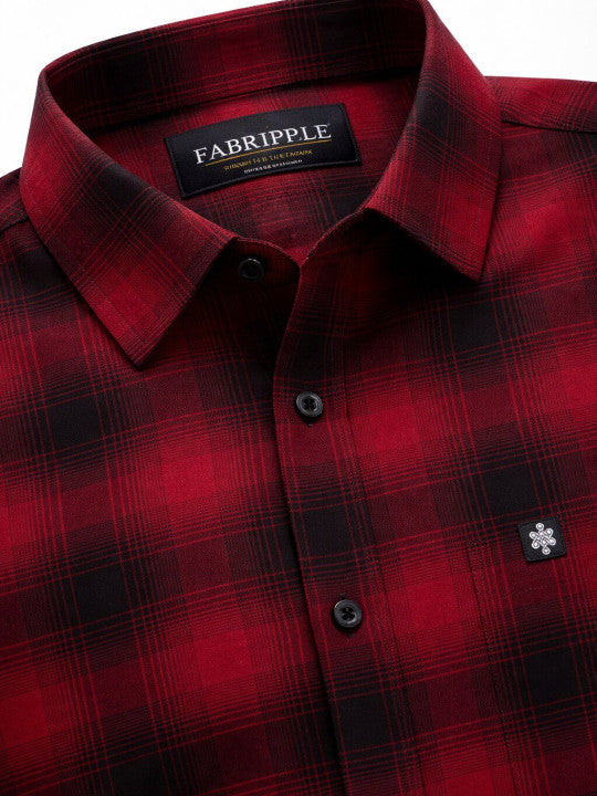 Men’s Maroon Black Checked Casual Shirt – Premium Full Sleeve Check Shirt