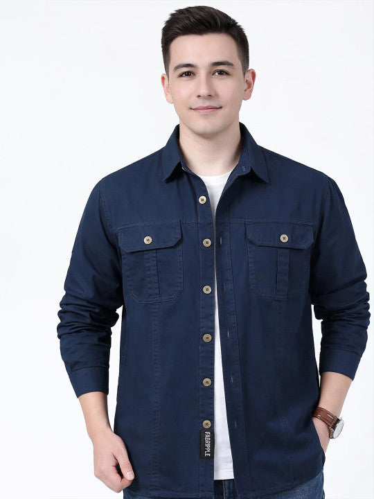 Navy Blue Utility Casual Shirt for Men – Premium Full Sleeve Shirt