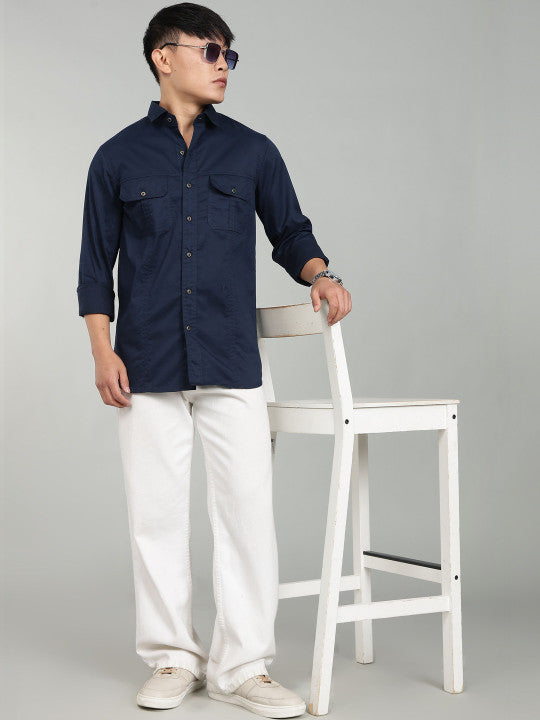 Navy Blue Utility Casual Shirt for Men | Premium Full Sleeve Shirt
