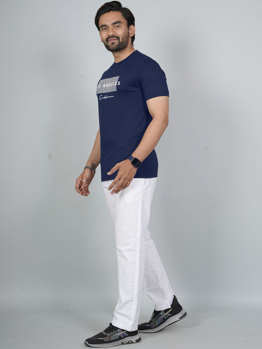 Men’s Navy Blue Los Angeles Printed Textured T-Shirt