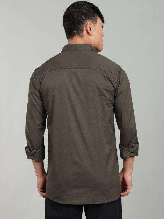 Men’s Green Utility Casual Shirt – Premium Full Sleeve Solid Shirt
