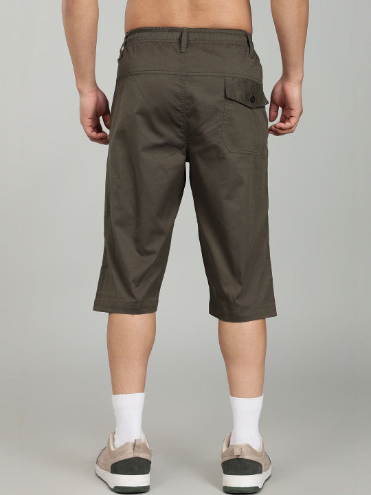 Men’s Green Utility Capri Shorts – Relaxed Fit Casual Below Knee Shorts