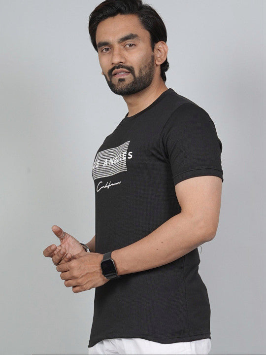 Men’s Black Los Angeles Printed Textured T-Shirt
