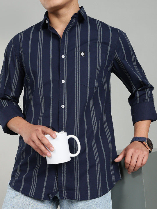 Dark Blue Vertical Striped Casual Shirt for Men – Premium Stripe Shirt