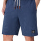 Men’s Dark Blue Micro Check Texture Shorts – Relaxed Fit Casual Summer Shorts