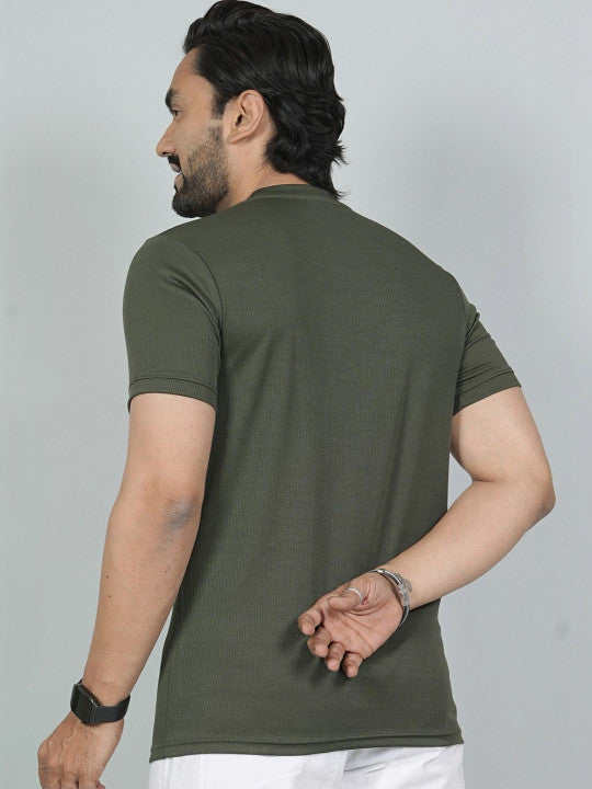 Men’s Olive Green Los Angeles Printed Textured T-Shirt